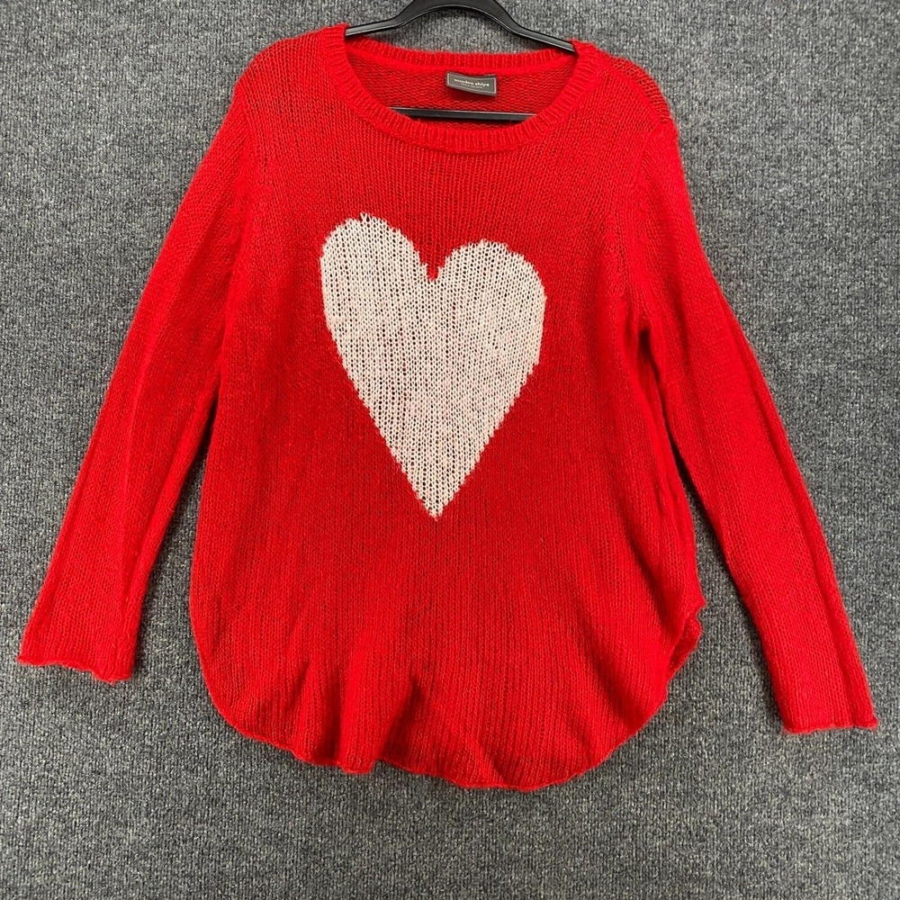 Wooden Ships Sweater Womens S/M Mohair Wool Big Heart Pullover Beach Bum Slouchy